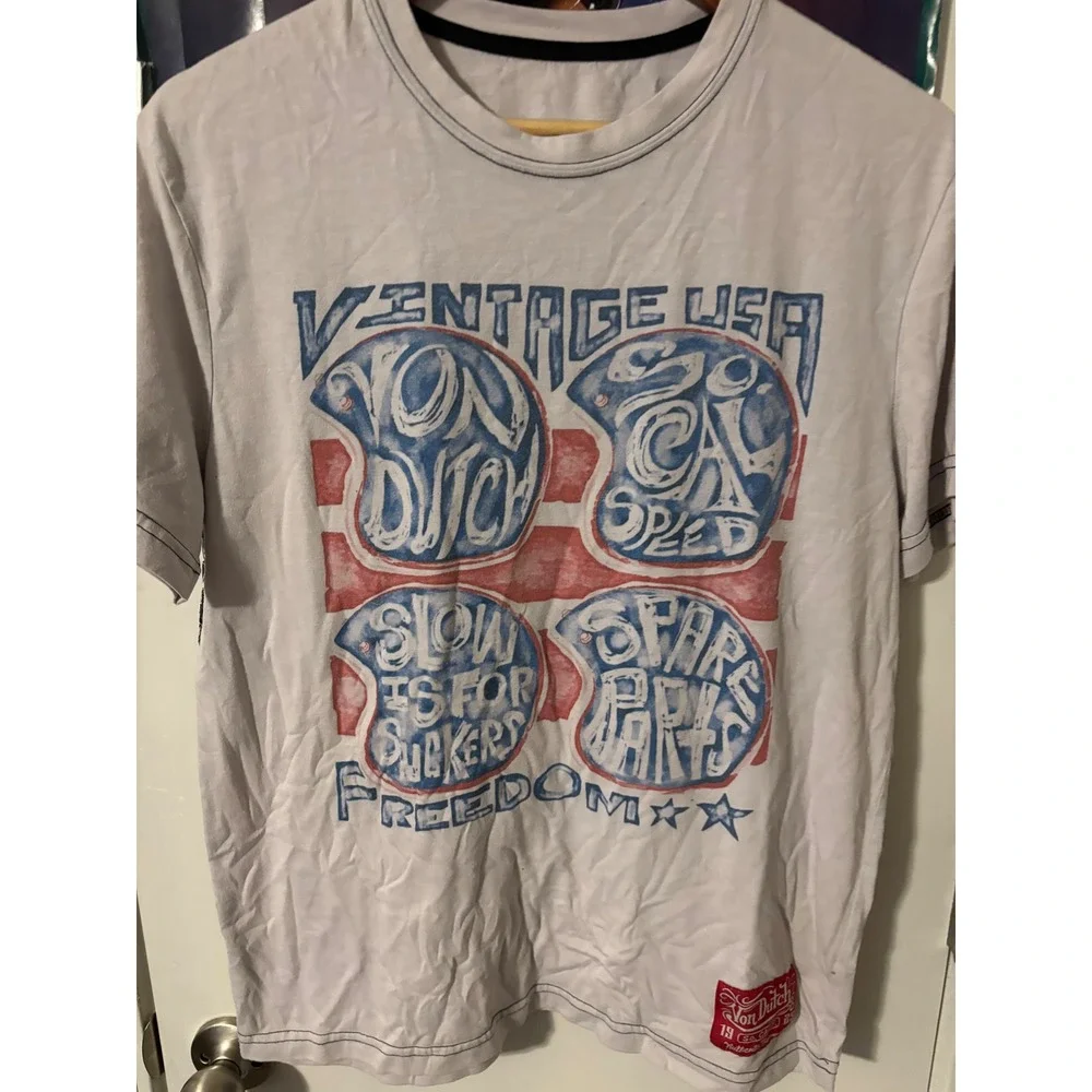 Von Dutch Vintage USA So Cal Graphic T-Shirt Grey Red Blue Large - Picture 3 of 5